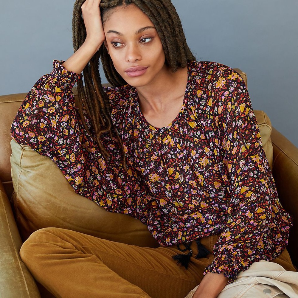 Anthropologie floral “Pauline” balloon sleeve top S